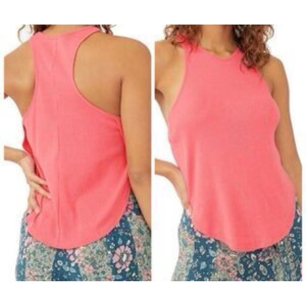 Intimately Free People Ribbed Racerback Tank Top Coral Pink High Neck XS